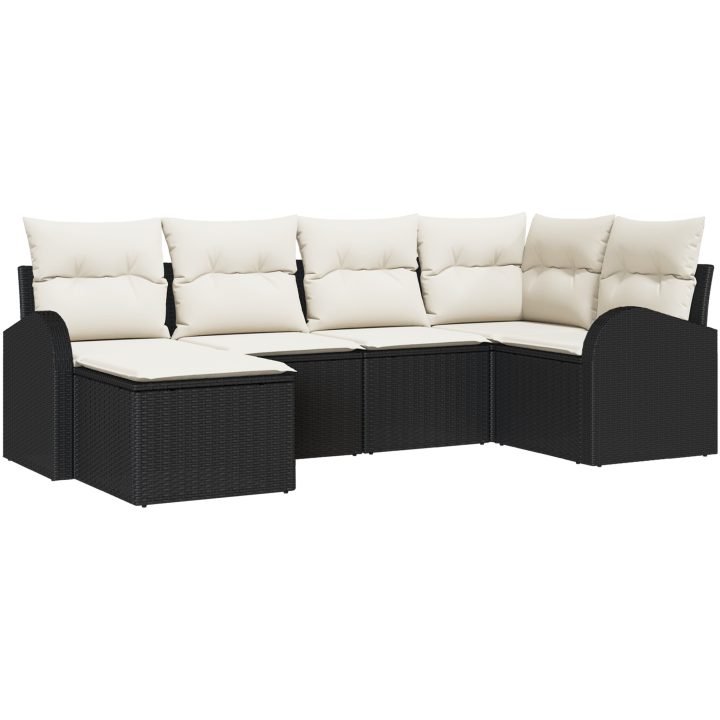 6-delat trädgårdssoffset med kuddar Svart Poly Rattan vidaXL 55 x 55 x 37 cm – bild 2