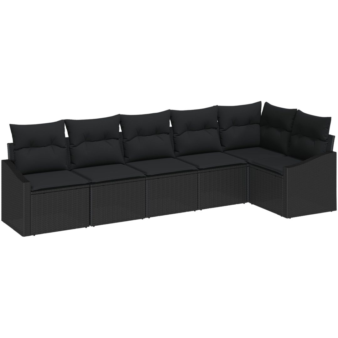 6-delat Trädgårdssoffset med Kuddar Svart Poly-Rotting vidaXL 288.5 x 123.5 x 85 cm – bild 2