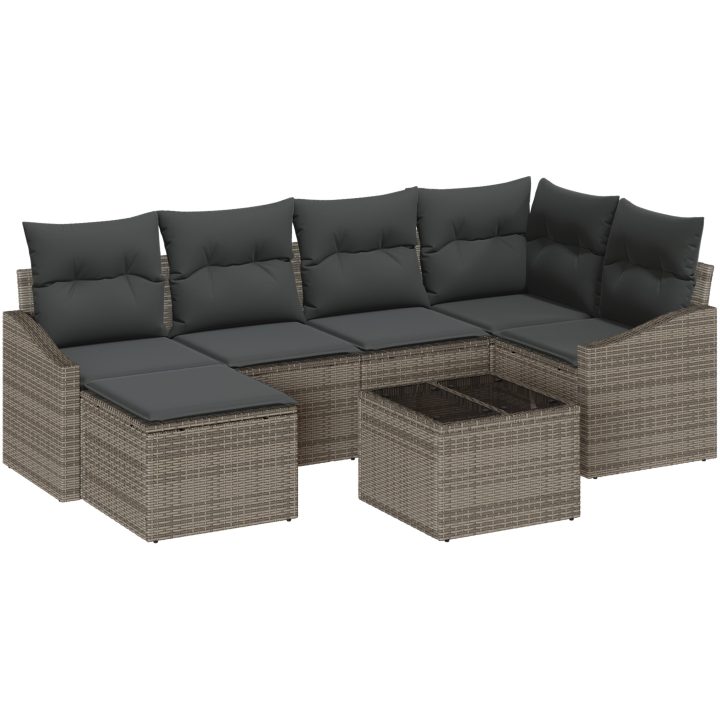 6-delat utemöbelset med kuddar, svart poly rattan vidaXL 55 x 55 x 37 cm – bild 2
