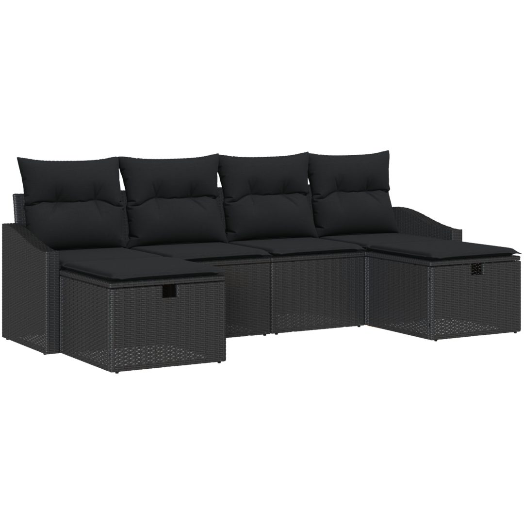 6-dels trädgårdsoffagrupp med kuddar svart poly rotting vidaXL 55 x 62 x 69 cm – bild 2