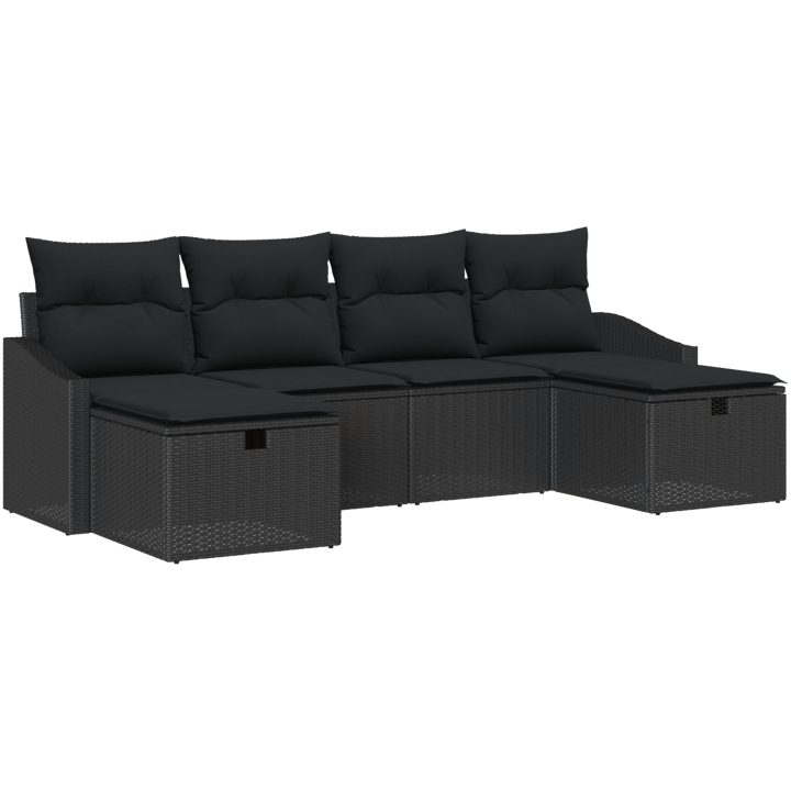 6-dels trädgårdsoffagrupp med kuddar svart poly rotting vidaXL 55 x 62 x 69 cm – bild 2