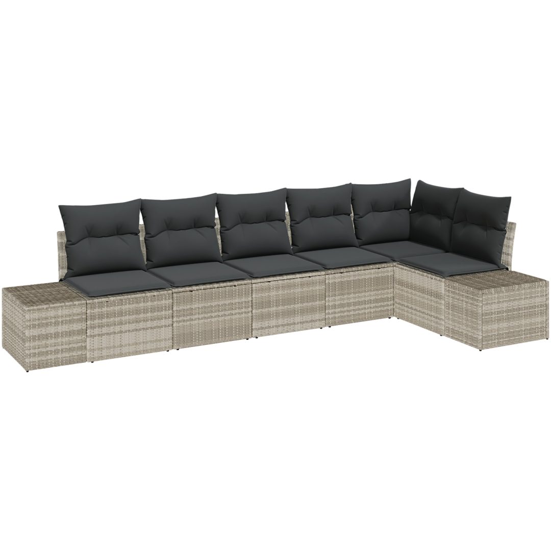 6-dels trädgårdsoffaset med kuddar i ljusgrå poly rattan vidaXL 319 x 154 x 85 cm – bild 2