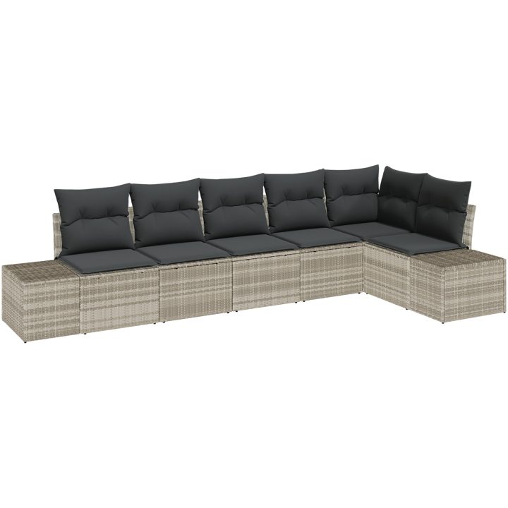 6-dels trädgårdsoffaset med kuddar i ljusgrå poly rattan vidaXL 319 x 154 x 85 cm – bild 2