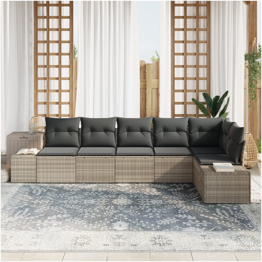 6-dels trädgårdsoffaset med kuddar i ljusgrå poly rattan vidaXL 319 x 154 x 85 cm – bild 3
