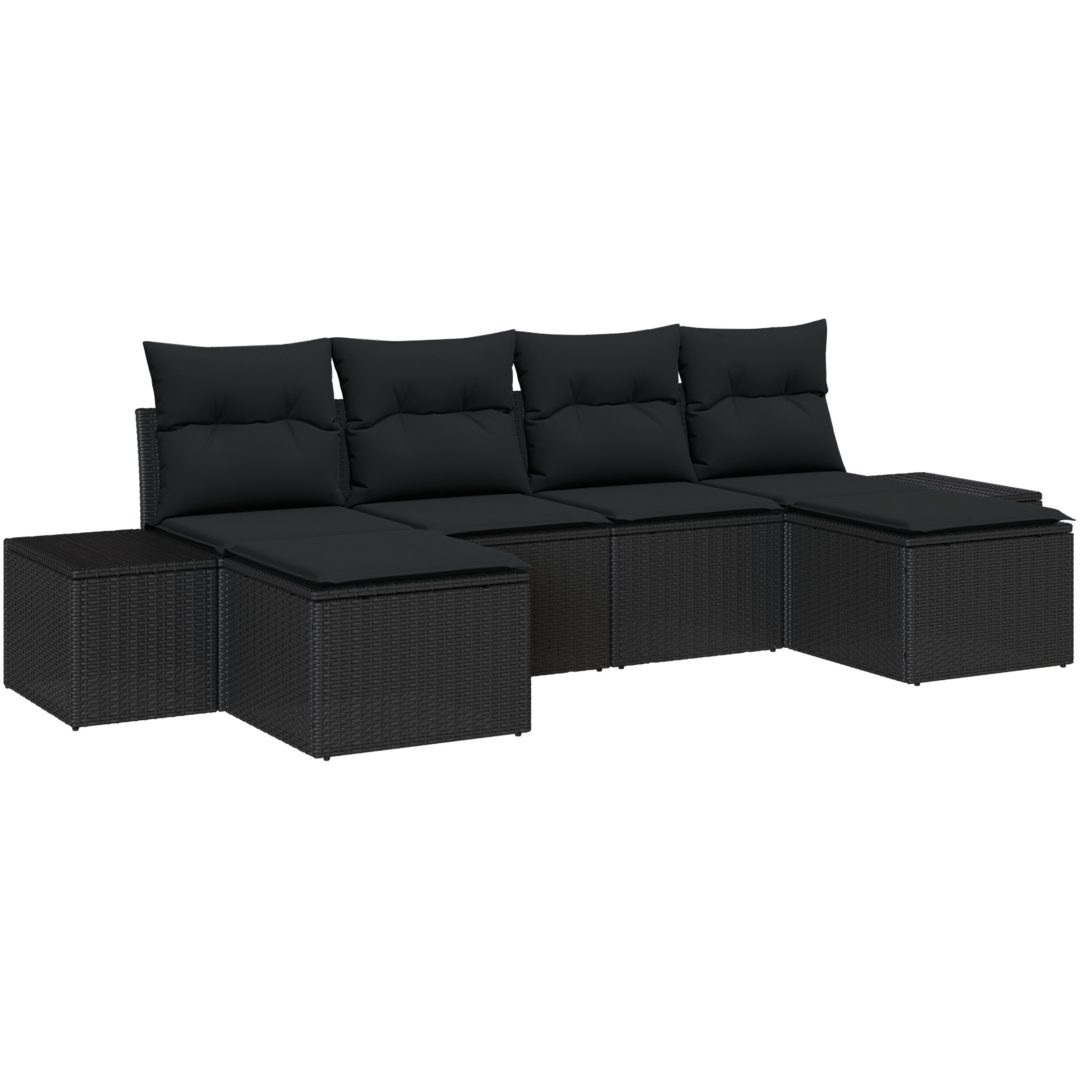 6-dels Trädgårdsoffaset med Kuddar Svart Poly Rattan vidaXL 184 x 62 x 85 cm – bild 2