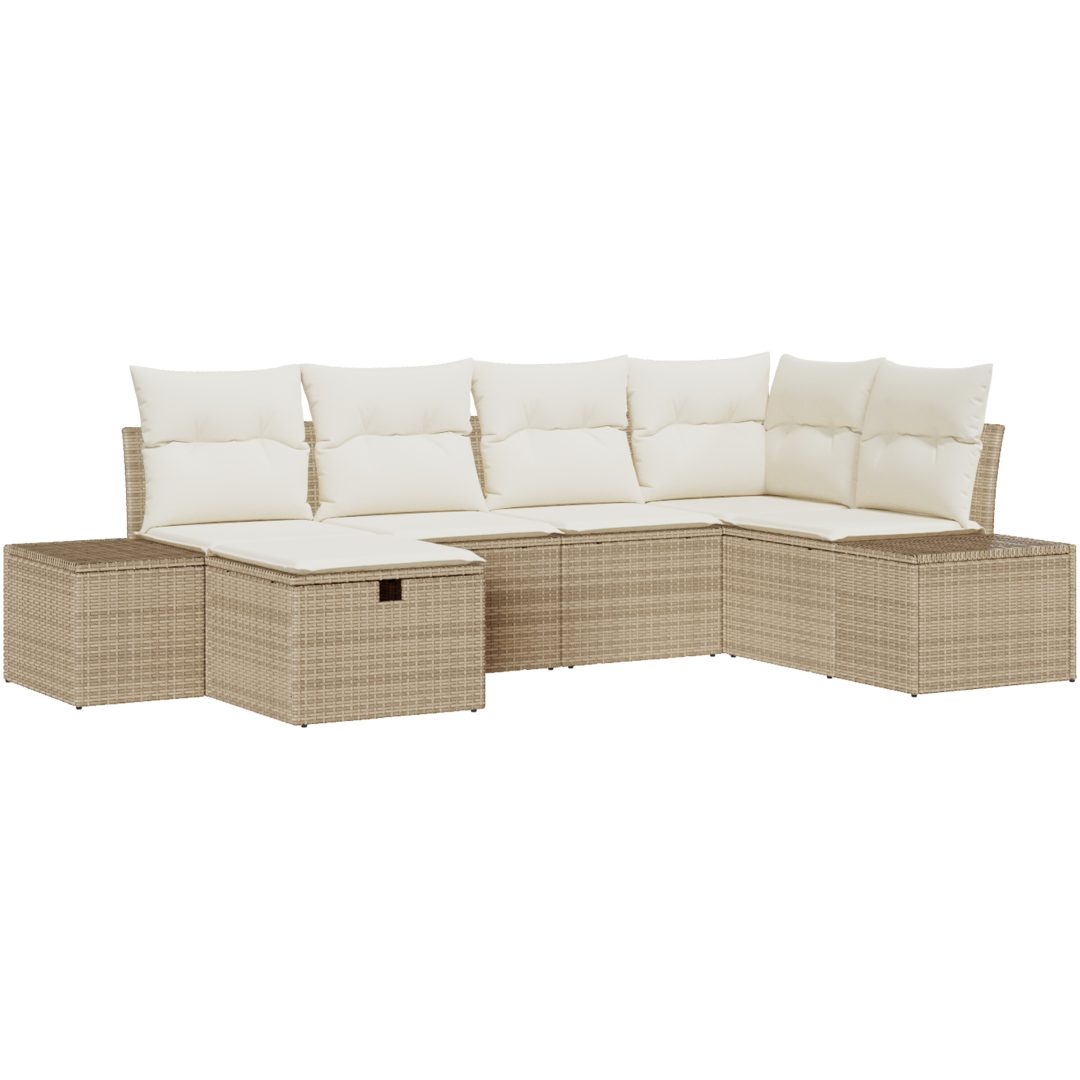 6-dels trädgårdsoffasett med kuddar i beige, poly rattan vidaXL 264 x 154 x 85 cm – bild 2