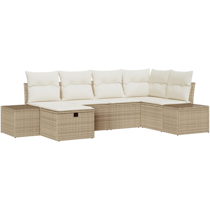 6-dels trädgårdsoffasett med kuddar i beige, poly rattan vidaXL 264 x 154 x 85 cm – bild 2