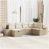 6-dels trädgårdsoffasett med kuddar i beige, poly rattan vidaXL 264 x 154 x 85 cm – miniatyr 1