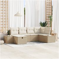 6-dels trädgårdsoffasett med kuddar i beige, poly rattan vidaXL
