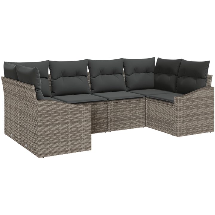6-dels Trädgårdsoffset med Kuddar Grå Poly Rattan vidaXL 234 x 123.5 x 85 cm – bild 2
