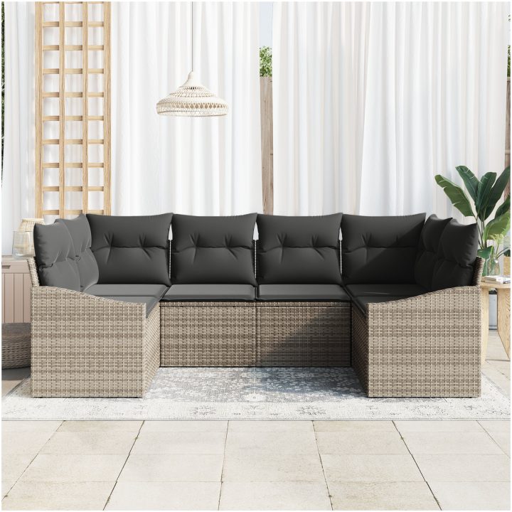 6-dels Trädgårdsoffset med Kuddar Grå Poly Rattan vidaXL 234 x 123.5 x 85 cm – bild 3