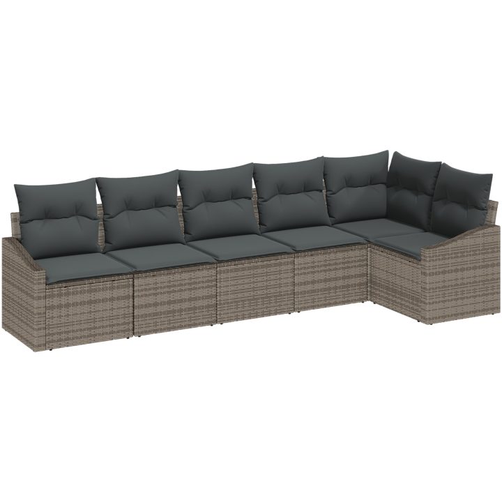 6-delta trädgårdsmöbelset med kuddar i grå poly-rattan vidaXL 288.5 x 123.5 x 85 cm – bild 2
