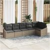 6-delta trädgårdsmöbelset med kuddar i grå poly-rattan vidaXL 288.5 x 123.5 x 85 cm – miniatyr 1