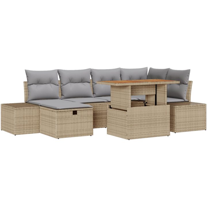7 Bitars Trädgårdsoffaset med kuddar Beige Poly Rattan vidaXL 55 x 55 x 37 cm – bild 2