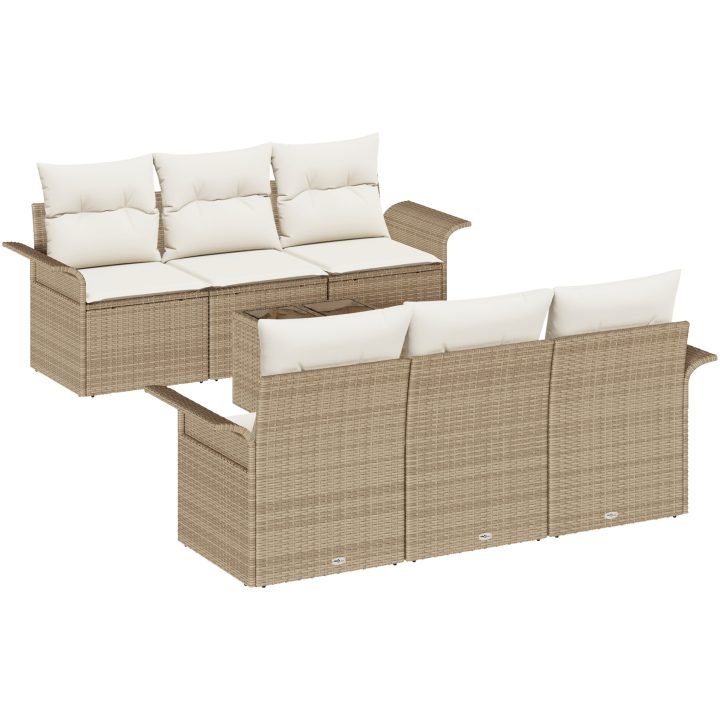 7 Bitars trädgårdsoffset med kuddar Beige Poly Rattan vidaXL Stor – bild 2