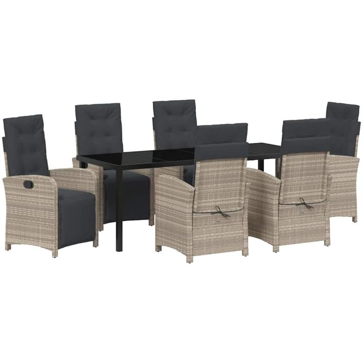 7-dela trädgårdsdining set med kuddar Ljusgrå Poly Rattan vidaXL 6 - Sits – bild 2