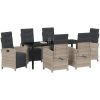 7-dela trädgårdsdining set med kuddar Ljusgrå Poly Rattan vidaXL 6 - Sits – miniatyr 3