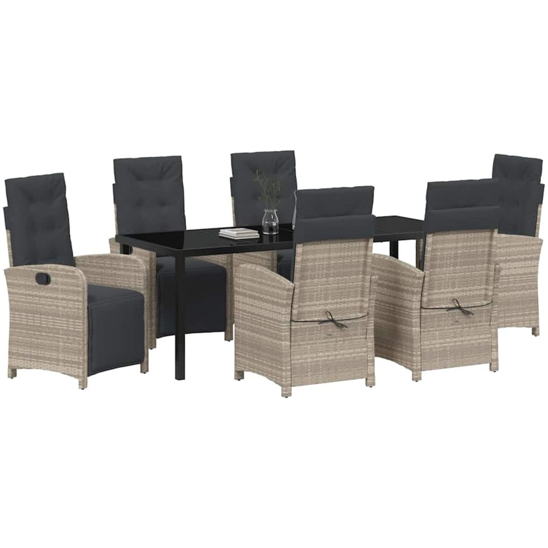 7-dela trädgårdsdining set med kuddar Ljusgrå Poly Rattan vidaXL 6 - Sits – bild 3