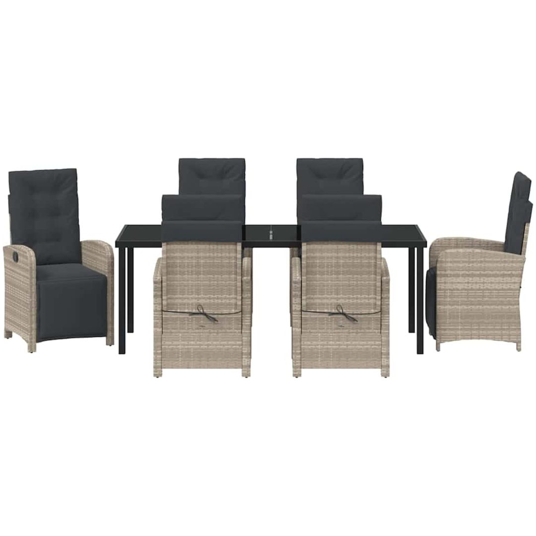 7-dela trädgårdsdining set med kuddar Ljusgrå Poly Rattan vidaXL 6 - Sits – bild 7