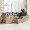 7-Dela Trädgårdsgrupp Med Kuddar i Beige Poly Rattan vidaXL 55 x 55 x 37 cm – miniatyr 1