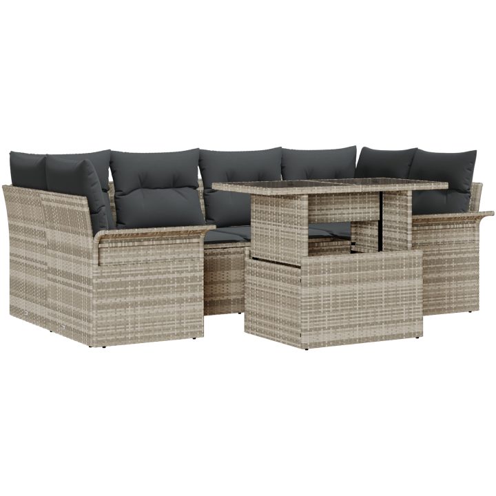 7-Dela Trädgårdsoff Set med Kuddar - Ljusgrå Poly Rattan vidaXL 100 x 55 x 73 cm – bild 2
