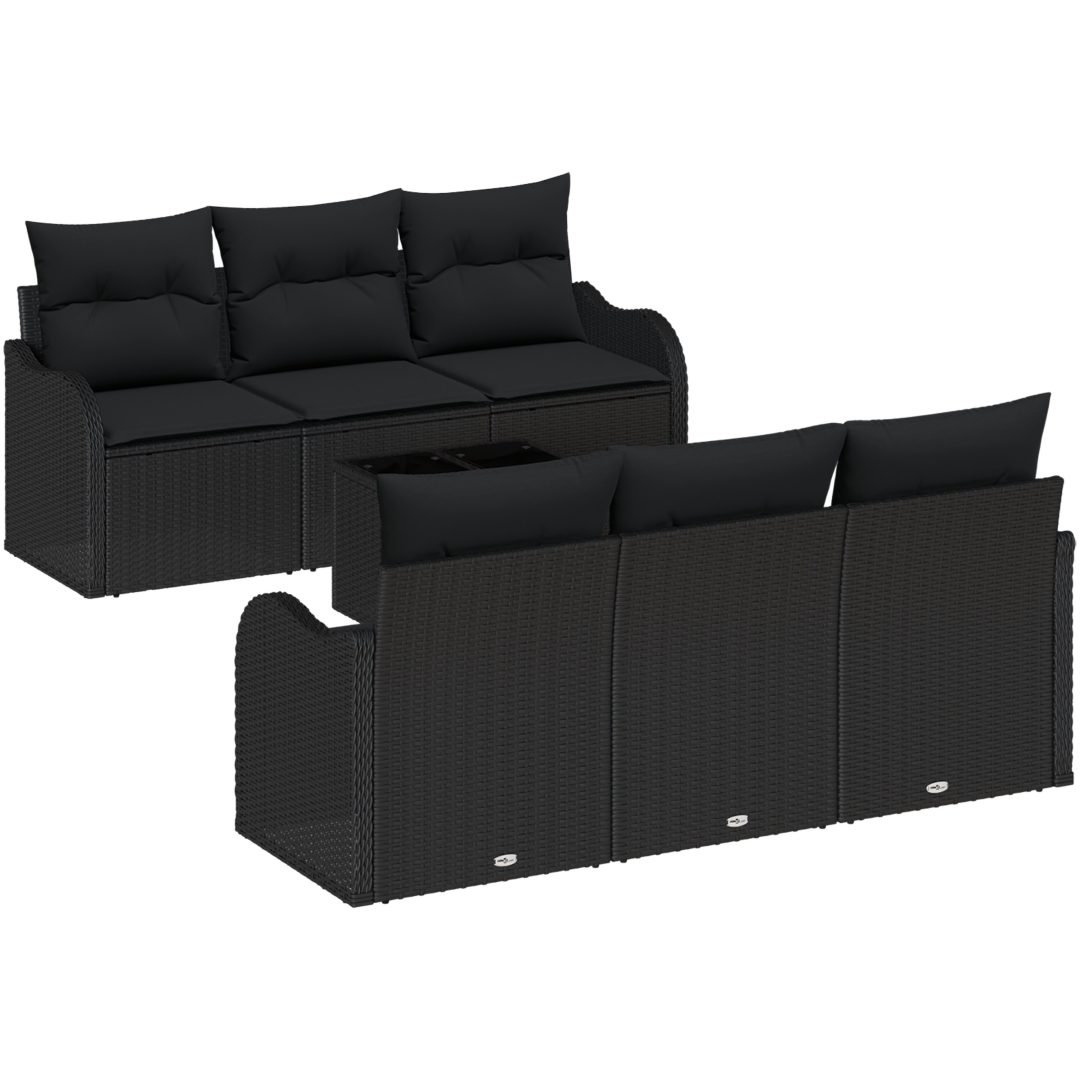 7 Dela Trädgårdsoffset med Kuddar Svart Poly Rattan vidaXL Stor – bild 2