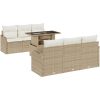 7-delad beige poly rattan trädgårdsoffa med kuddar vidaXL Stor – miniatyr 2