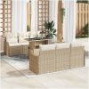 7-delad beige poly rattan trädgårdsoffa med kuddar vidaXL Stor – miniatyr 1