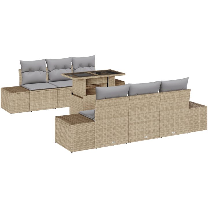 7-delad soffgrupp i beige poly-rattan med kuddar vidaXL 100 x 55 x 73 cm – bild 2