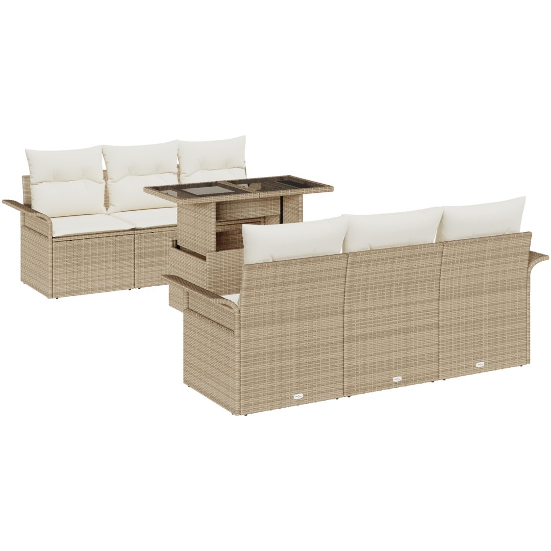 7-delad soffgrupp med kuddar i beige polyrotting vidaXL 100 x 55 x 73 cm – bild 2
