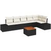 7-delad soffgrupp som inkluderar kuddar, svart, poly-rattan, akacia. vidaXL 55 x 55 x 37 cm – miniatyr 2