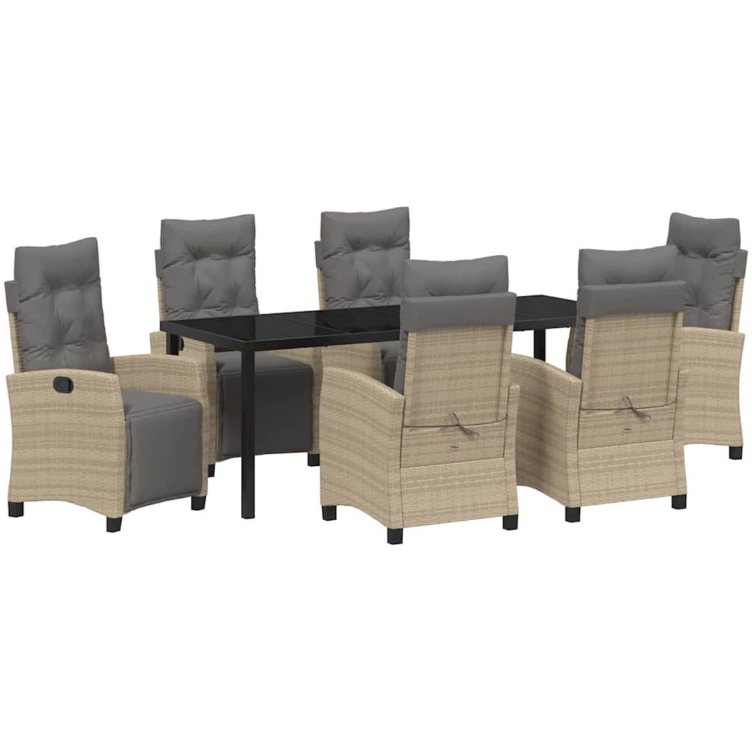7-delad Trädgårds Matbord Set Beige Poly Rattan vidaXL Standard – bild 2