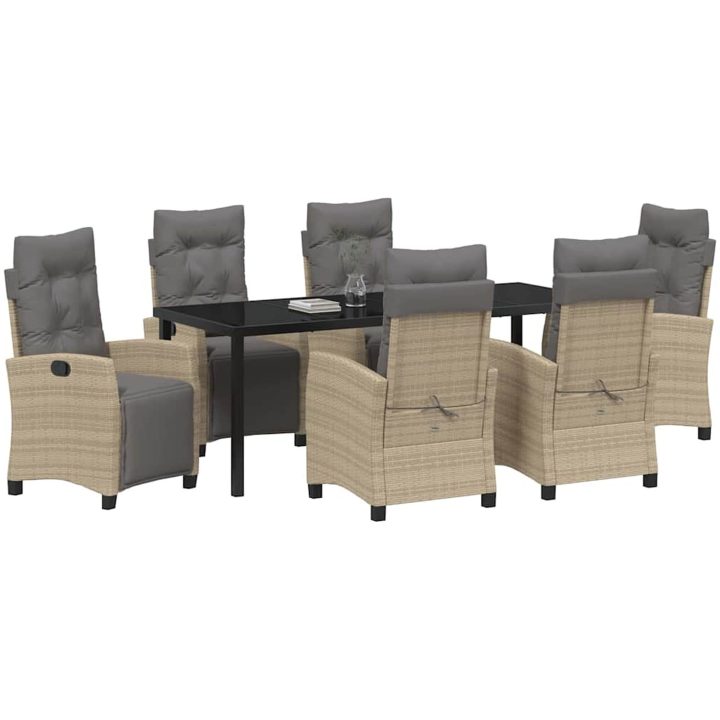 7-delad Trädgårds Matbord Set Beige Poly Rattan vidaXL Standard – bild 3