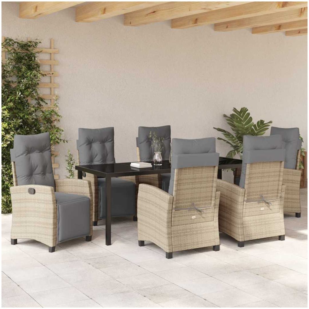7-delad Trädgårds Matbord Set Beige Poly Rattan vidaXL Standard – bild 4