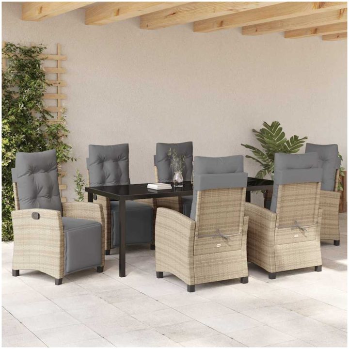 7-delad Trädgårds Matbord Set Beige Poly Rattan vidaXL Standard – bild 4