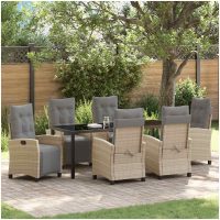 7-delad Trädgårds Matbord Set Beige Poly Rattan vidaXL