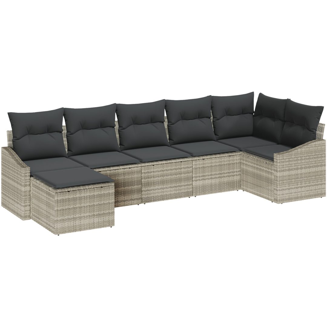 7-delad trädgårds matbord set med kuddar Ljust grå poly rattan vidaXL Large – bild 2
