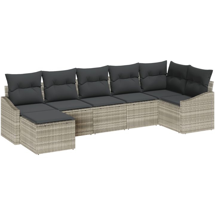 7-delad trädgårds matbord set med kuddar Ljust grå poly rattan vidaXL Large – bild 2