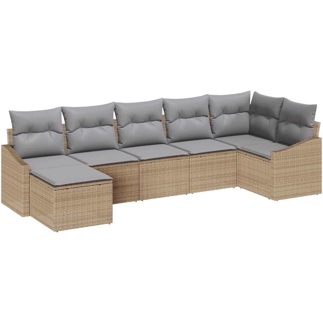 7-delad trädgårds matgrupp med kuddar Beige Poly Rottning vidaXL Large – bild 2