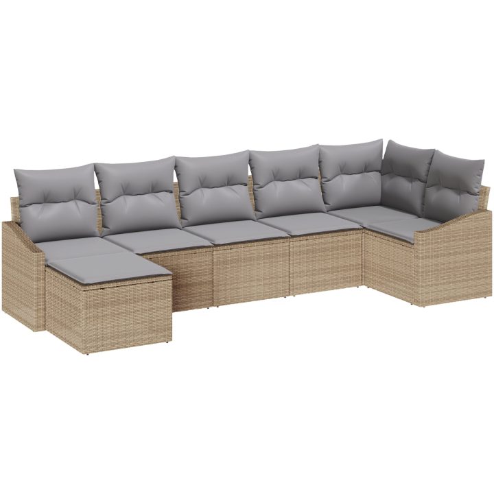 7-delad trädgårds matgrupp med kuddar Beige Poly Rottning vidaXL Large – bild 2