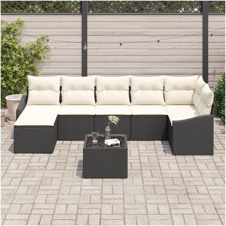 7-delad trädgårds matgrupp med kuddar brun poly rattan vidaXL Large – bild 3