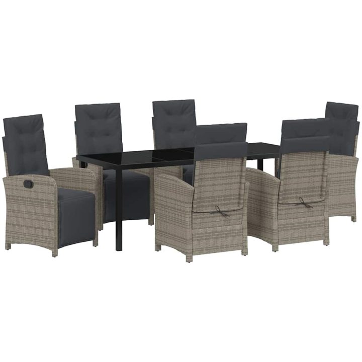 7-delad trädgårds matgrupp med kuddar grå poly rattan vidaXL 6 - Sits – bild 2