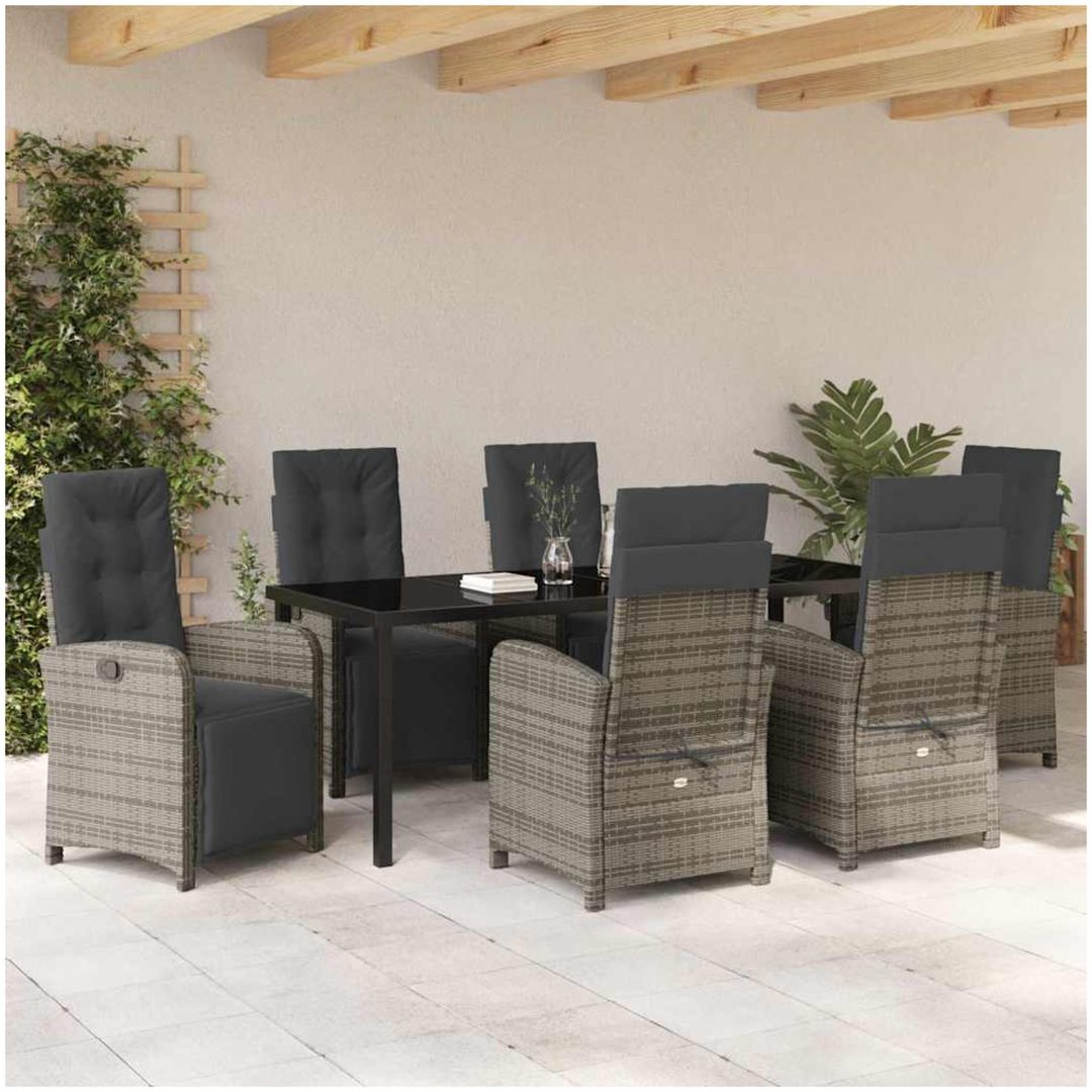 7-delad trädgårds matgrupp med kuddar grå poly rattan vidaXL 6 - Sits – bild 4