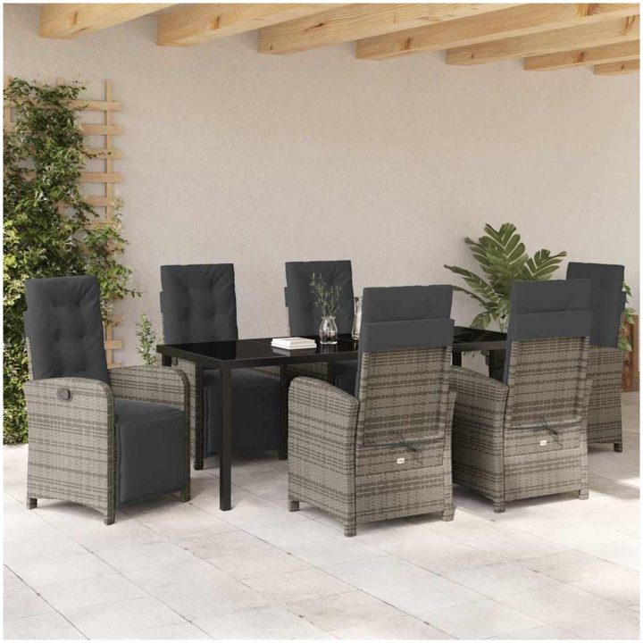 7-delad trädgårds matgrupp med kuddar grå poly rattan vidaXL 6 - Sits – bild 4
