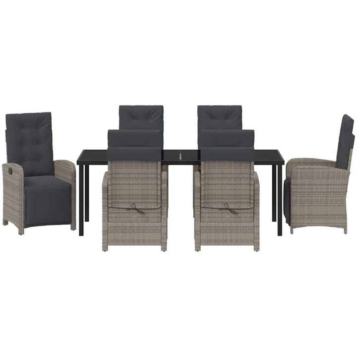 7-delad trädgårds matgrupp med kuddar grå poly rattan vidaXL 6 - Sits – bild 6