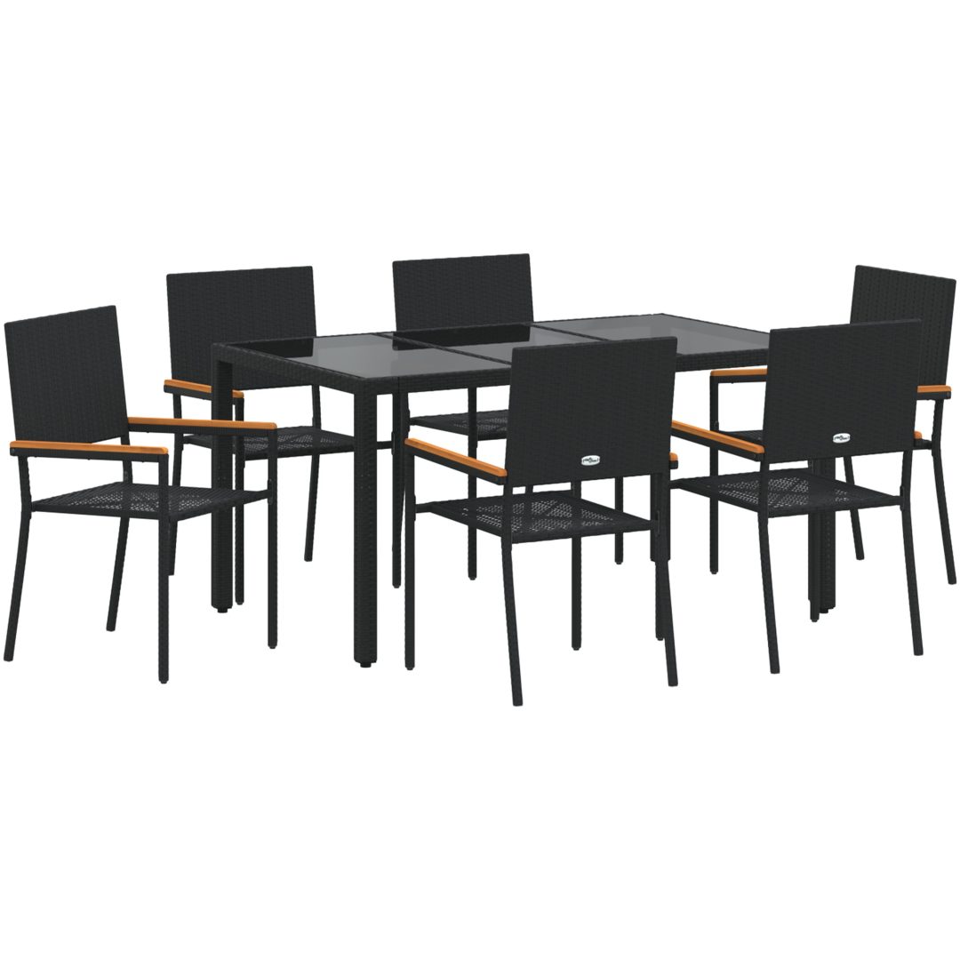 7-delad Trädgårds Matsalsset Svart Poly Rattan vidaXL 6 - Sittplats – bild 2