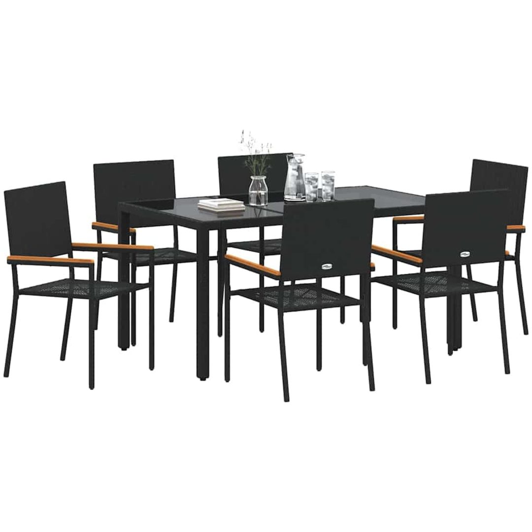 7-delad Trädgårds Matsalsset Svart Poly Rattan vidaXL 6 - Sittplats – bild 3