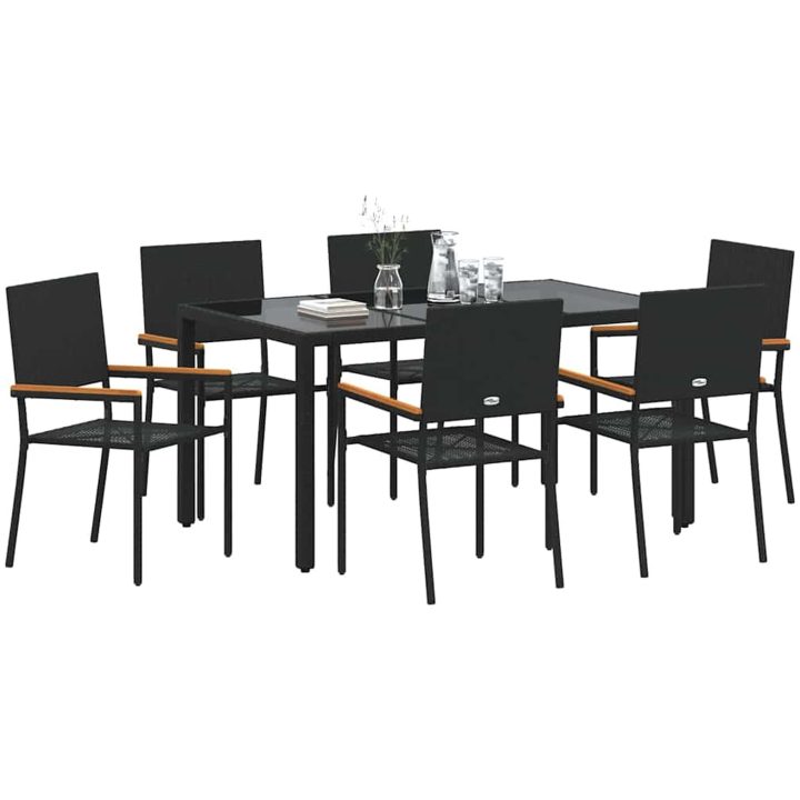 7-delad Trädgårds Matsalsset Svart Poly Rattan vidaXL 6 - Sittplats – bild 3