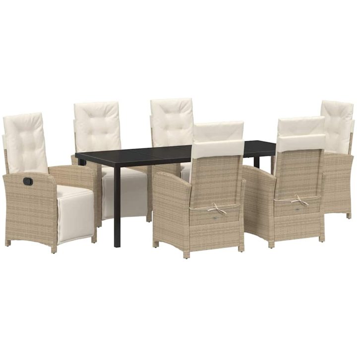 7-delad Trädgårds Matset med Kuddar Beige Poly Rattan vidaXL 6 - Sits – bild 2