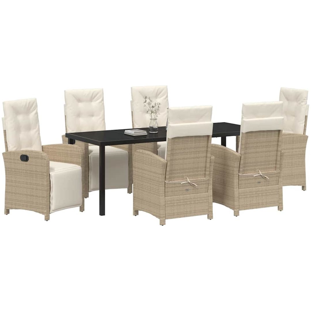 7-delad Trädgårds Matset med Kuddar Beige Poly Rattan vidaXL 6 - Sits – bild 3